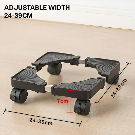 STANSY Adjustable CPU Trolley Stand with Wheels, Movable Computer Cabinet Holder, Expandable Rolling Stand for Desktop PC, Gas Cylinder, Water Dispenser, Heavy Duty Base, Black