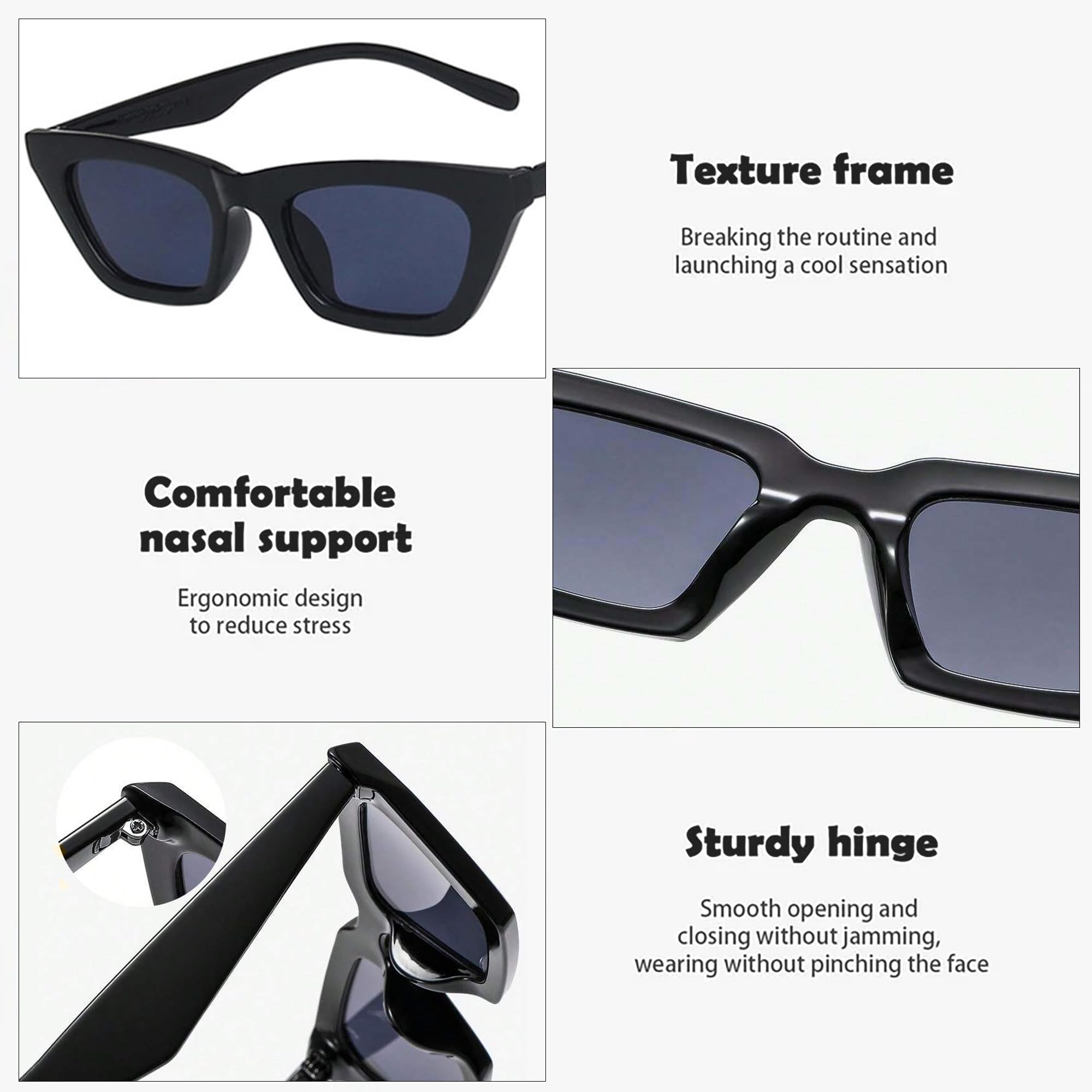 SYGA Square Frame Glasses For Women's Trendy Retro Sunglasses (Black)