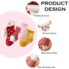 MOMISY 5 Pairs Tube Socks for Kids Toddlers Infant Baby Girl Boys (Checks Flower, 9 Year to 12 Year)