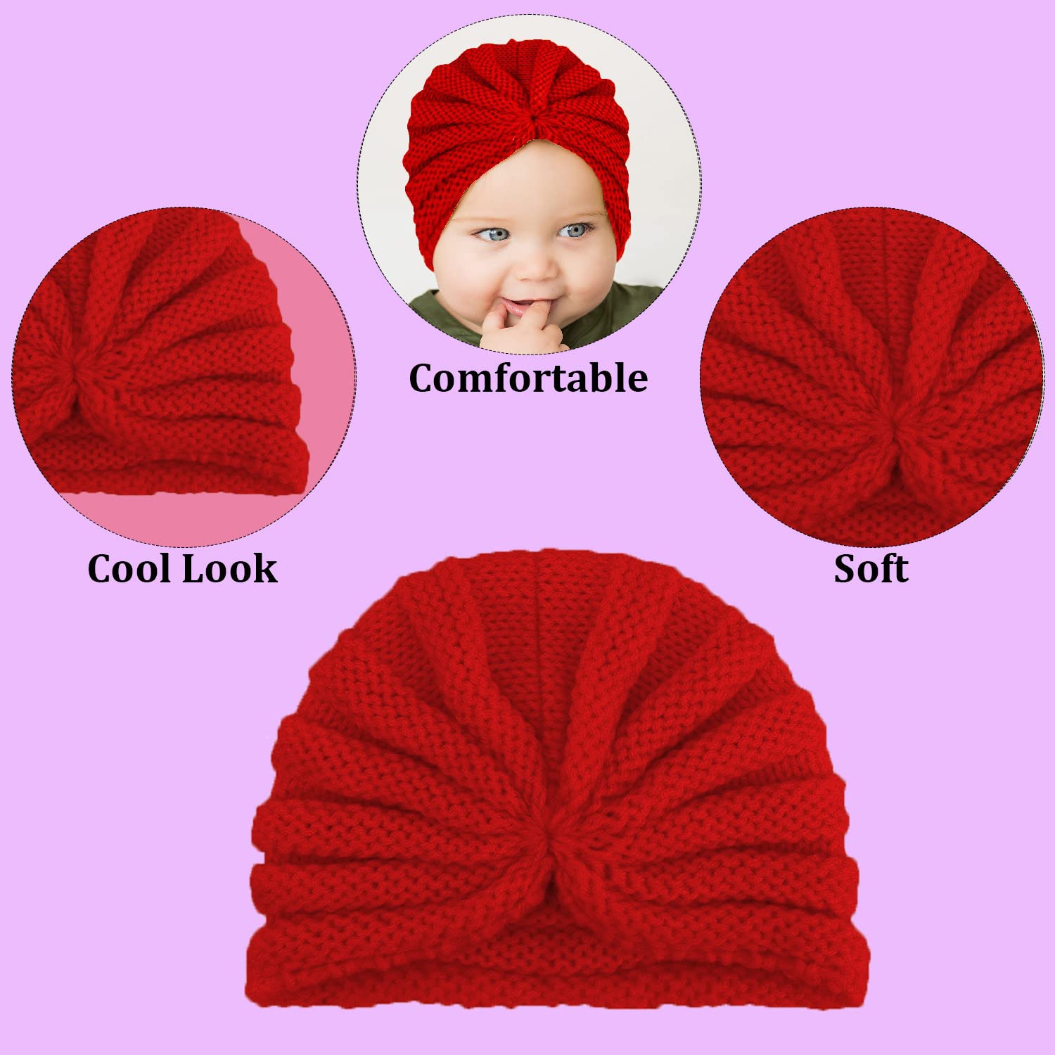 SYGA Baby Turban Cap Unisex Winter Woolen Warm Hat Bowknot Knitted Infant Toddler Cap 0-3 Years Beige