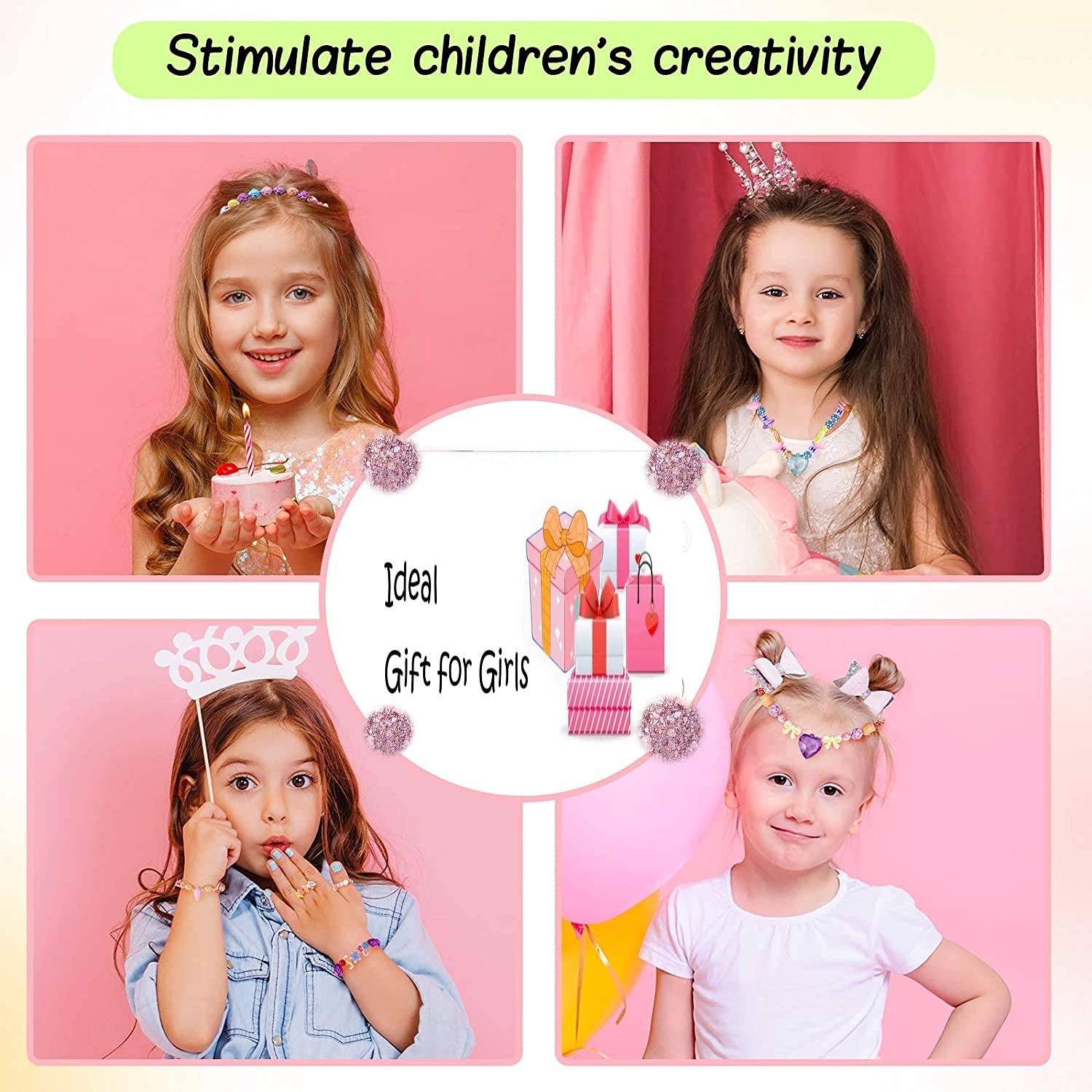 SYGA Plastic Beads for Kids Crafts Children's Jewelry Making Kit DIY Bracelets Necklace Hairband and Rings Craft Kits Birthday for 4, 5, 6, 7-Year-Old Little Girls(DIYBeadsSet-2) Multicolor