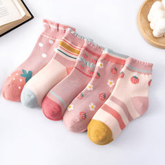 MOMISY 5 Pairs Baby Kids Girl Boys Tube Socks Toddlers Comfortable Ankel Length gifts (Multi Strawberry, 1 to 3 year)