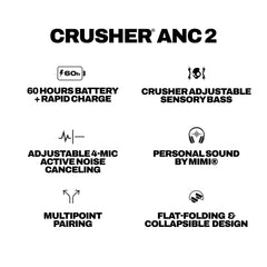 Skullcandy Crusher ANC 2 Over-Ear 4-Mic Active Noise Cancelling Wireless Headphones with 100 dB Sensory Bass, 40mm Drivers, Dual-Device Pairing, 50Hr Battery, Alexa Enabled â€“ Black