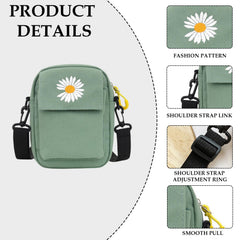 MOMISY Women Woman Mobile Cell Phone Sling Messenger Canvas Shoulder Bag Ladies Small Cross Body Long Strap Purse For School, College, Cycling, Travelling, Work - Green