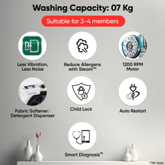 LG Smart Choice, 7 Kg, 5 Star, Steam, Inverter Direct Drive Technology, 6 Motion DD, Fully-Automatic Front Load Washing Machine (FHB1207Z2W, Remove Allergens & Stain, In-Built Heater, Essence White)