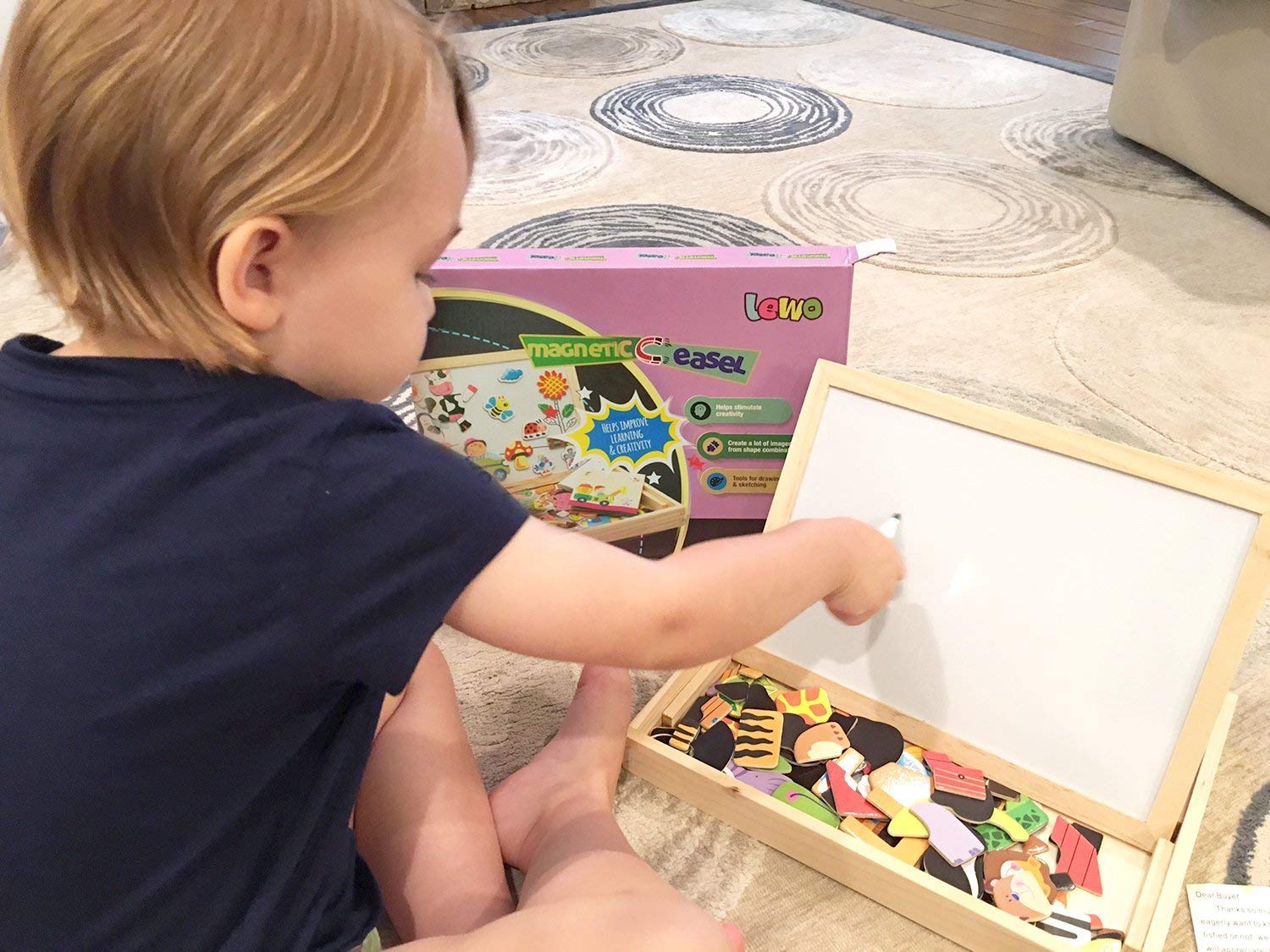 SYGA Wooden Kids Educational Toys Magnetic Easel Double Side Dry Erase Board Puzzles Games