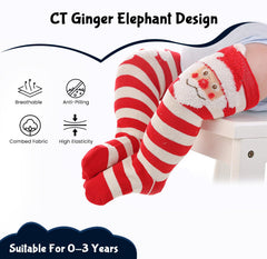 SYGA 3 Pairs Baby Cotton Long Tube Over-the-Knee Socks - Spring and Autumn, Suitable for 0-3 Years Old(Sleepy Bear)