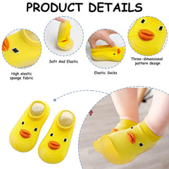MOMISY Baby Anti-Skid Shoe Socks, Rubber Sole, Unisex, Low Top, Indoor Casual Wear, 3 Pairs (IN, Age, 6 Months, 12 Months, Yellow)