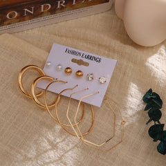 SYGA 6-Piece Women's Earrings Set Hoop Earrings with Pearls and Cubic Zirconia, Gold Tone, Fashion Jewelry Set for Women and Girls