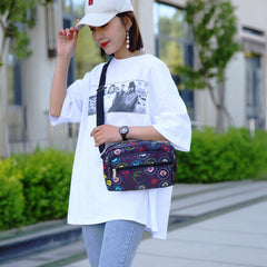 MOMISY Women Mobile Messenger cellphone Bag Ladies Nylon Shoulder Cross Body Long Strap for College, Outing, Travelling, Work (Medium, Stamp)