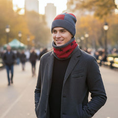 MOMISY Wool Winter Baseball Cap Plus Muffler Scarf Set for Men Women (Grey Maroon)