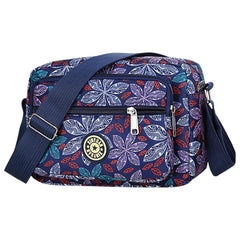 MOMISY Women Mobile Messenger cellphone Bag Ladies Nylon Shoulder Cross Body Long Strap for College, Outing, Travelling, Work (Medium, LineFlower-Blue)