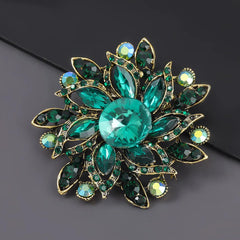 SYGA Brooch Pin Fashion Crystal Rhinestone Jewellery Pin Vintage Clothing Accessories Decoration Full Diamond Flower Green Brooches For Women- S218