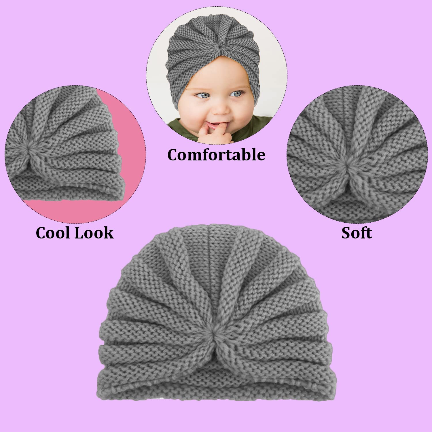 SYGA Baby Turban Cap Unisex Winter Woolen Warm Hat Bowknot Knitted Infant Toddler Cap 0-3 Years Beige