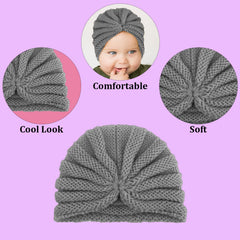 SYGA Baby Turban Cap Unisex Winter Woolen Warm Hat Bowknot Knitted Infant Toddler Cap 0-3 Years Beige