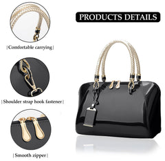 SYGA Gloosy versatile patent leather Women's bags, texture and personality, portable Handbag, Crossbody bag(BLACK)