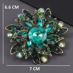 SYGA Brooch Pin Fashion Crystal Rhinestone Jewellery Pin Vintage Clothing Accessories Decoration Full Diamond Flower Green Brooches For Women- S218