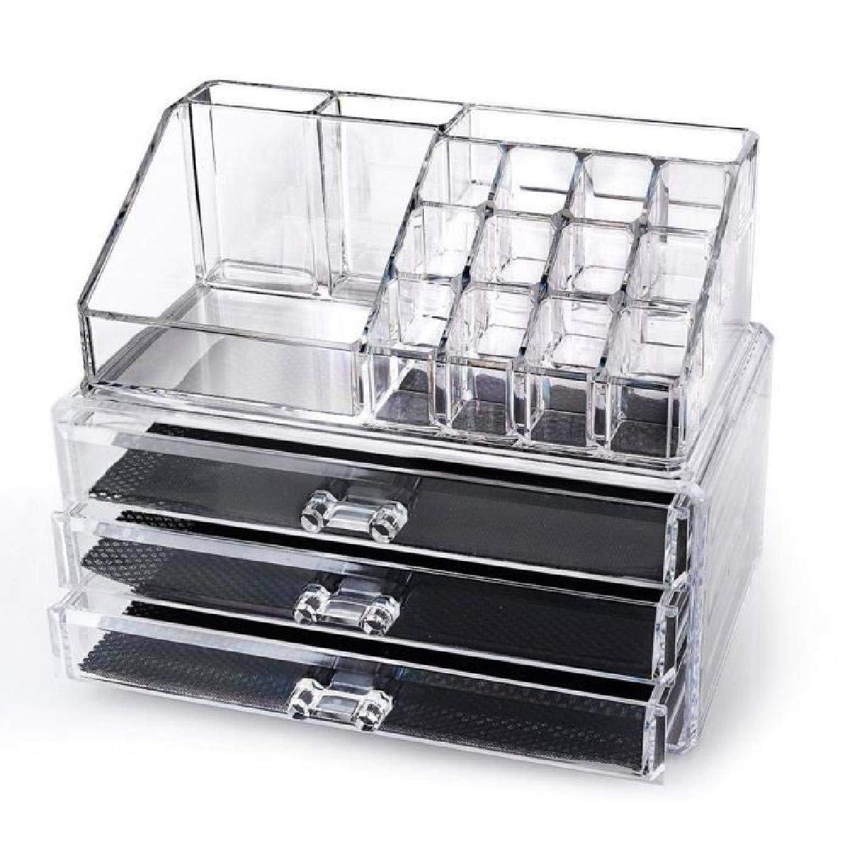 SYGA 1 Piece Acrylic 3 Drawers 16 Grid Stackable Cosmetics Makeup Storage Cube Organizer Jewelry Storage Display Box