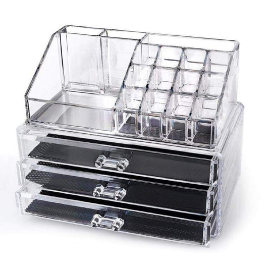 SYGA 1 Piece Acrylic 3 Drawers 16 Grid Stackable Cosmetics Makeup Storage Cube Organizer Jewelry Storage Display Box
