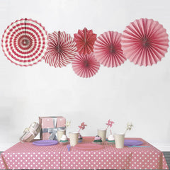 SYGA 6 Pieces of Paper Flower Fan Decoration Background Wall DIY Paper Fan Flower Ball Set(Pink)