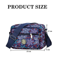 MOMISY Women Mobile Messenger cellphone Bag Ladies Nylon Shoulder Cross Body Long Strap for College, Outing, Travelling, Work (Medium, LineFlower-Blue)