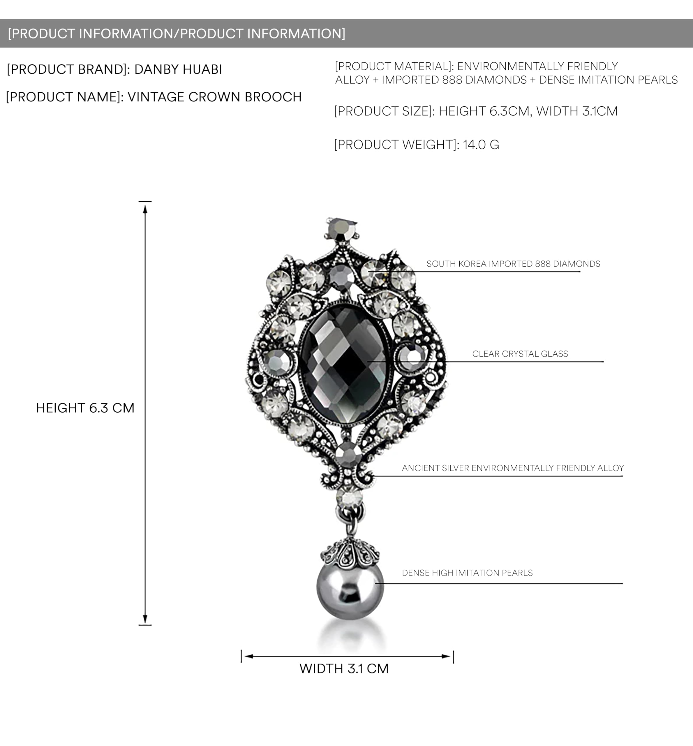 SYGA Brooch Pin Fashion Crystal Gray Rhinestone Jewellery Pin Vintage Clothing Accessories Decoration Versatile design Brooches For Women- S66