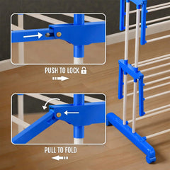 STANSY 3-Tier Heavy Duty Cloth Drying Stand with Wheels, Foldable Laundry Dryer Rack, Stainless Steel Drying Stand for Home, Balcony, Indoor Use, Blue