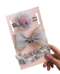 SYGA 3 Pcs Children Girl Baby Elastic Hairband Princess Wind Bow Flower Headband Suit Baby Headdress Photo Hair Accessories for 0-3 Years (Color - A) - Multicolor