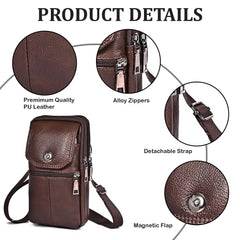 MOMISY Leather Crossbody Sling Bag, Mobile Cell Phone and Passport Holder, Travel Waist Pouch Holster for Men and Women (Dark Brown)