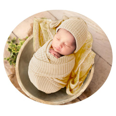 MOMISY Newborn Baby Photography Props, Long Tail Cap and Wrap Set (Beige, 0 to 6 months)