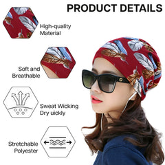 MOMISY Women Unisex Winter Beanie Hat & Neck Warmer | Knitted Multifunctional Scarf Cap with Letter Print | Warm Pullover Hat (in, Alpha, Free Size, FeatherMaroon)