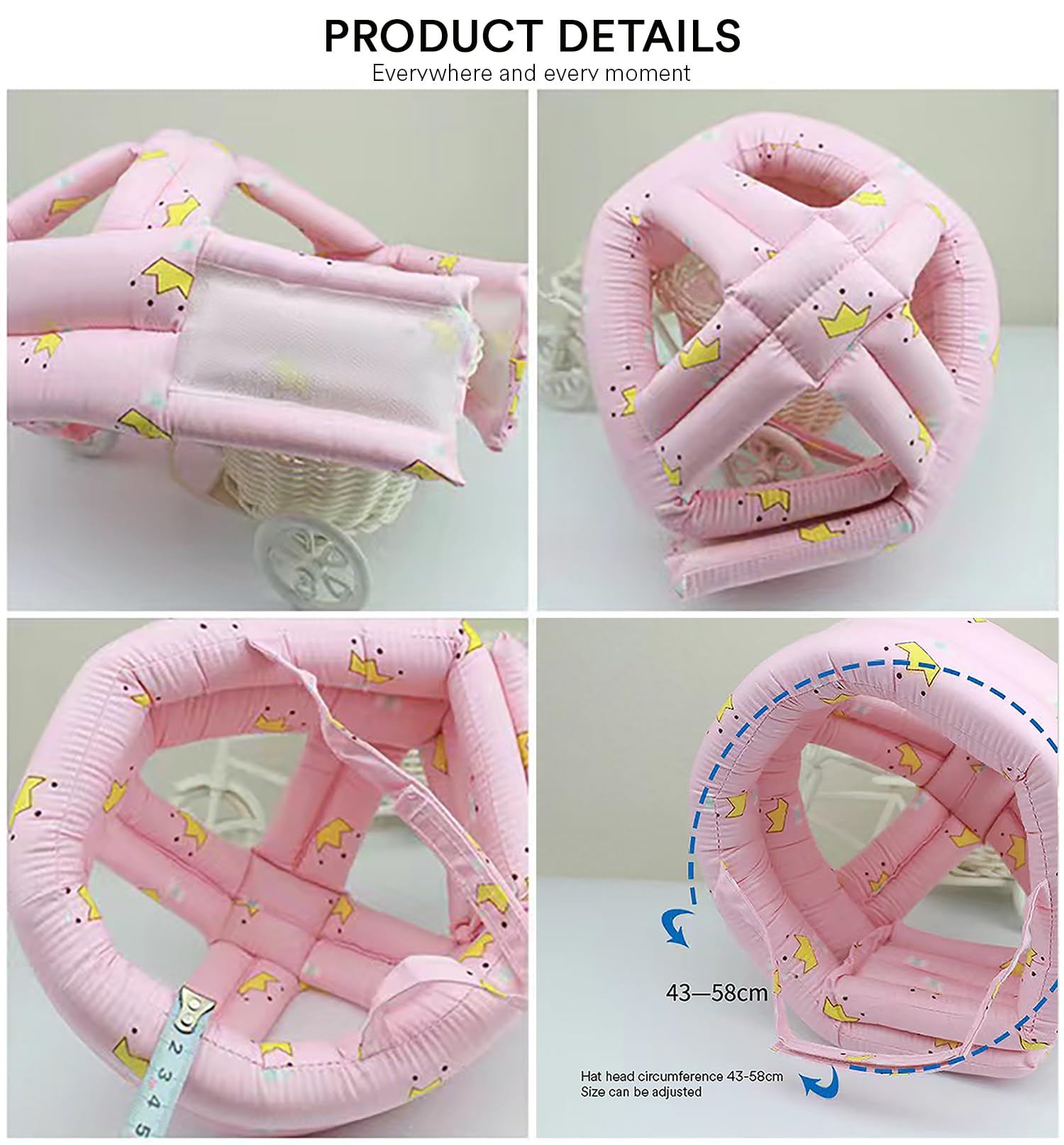 SYGA Baby Head Protector Toddler Infant Safety Helmet Head Protection for Unisex Learn to Walk Crawling Adjustable Head Protective Hat -Pink Crown for 0-3 Years