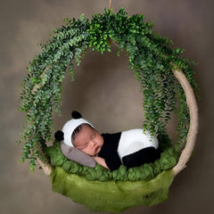 MOMISY Panda Design Baby Photography Costume Set, Black and White Jumpsuit with Matching Cap