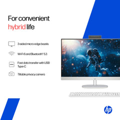 HP All-in-One, 13th Gen Intel Core i3-1315U (8GB DDR4, 512GB SSD) IPS, 300 nits, Anti-Glare, FHD, 27''(68.6cm), Win11, M365* Office 24, Shell White, 6.42kg, FHD IR tilt Camera w/shuttter, 27-cr0902in