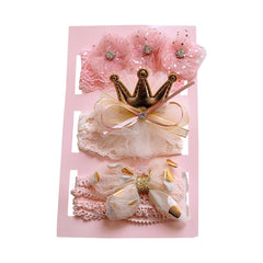 SYGA 3 Pcs Baby Girl Headband Soft Flower Bow Strechable Hairband Suitable For Newborns, Infants, Toddlers and Kids 0-3 Years(Beige Crown/Pink 3 Flowers)