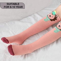 MOMISY 1 Pair of Baby Spring Winter And Autumn Combed Cotton Long Tube Knee-High Socks Suitable Age of 3 to 12 Years (IN, Age, 3 Years, 12 Years, PeachLion)
