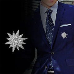 SYGA Men's Suit Chest Brooch Fashionable Rhinestone Decoration Diamond Clothing Accessories Silver six-pointed star