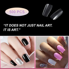 SYGA Tshape False Nails and Glue Bottle Professional Brush On Nail Tip Glue for Press On Nails Fake Nails Long Lasting Press On Nails for Women and Girls- Transparent, 500 pieces