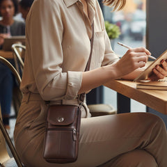 MOMISY Leather Crossbody Sling Bag, Mobile Cell Phone and Passport Holder, Travel Waist Pouch Holster for Men and Women (Dark Brown)
