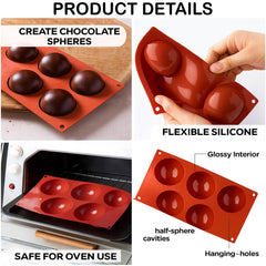 MOMISY Silicone Semi Sphere Mould, 5-Cavity Half Ball Baking Tray for Chocolate Bombs, Dome Cakes, Jelly, Soap, and Desserts – Oven & Freezer Safe