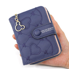 SYGA Women's Short Zipper Buckle Heart Shaped Wallet with Key Chain, Cute for Girls Pu Leather Wallet Coin & Card Purse(Mickey Blue)