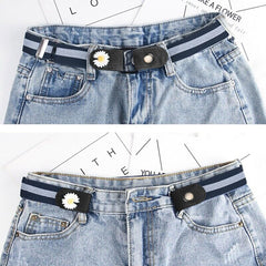 SYGA Jeans Belt Elastic Women's Punch-Free Decoration Flower buckle Style Lazy Belt