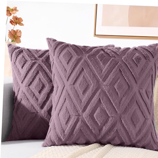 MOMISY Corduroy Cushion Throw Pillow Covers, Diamond, 45 x 45 cm, 18 x 18 inch (2, Purple2)