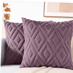 MOMISY Corduroy Cushion Throw Pillow Covers, Diamond, 45 x 45 cm, 18 x 18 inch (2, Purple2)