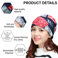 MOMISY Women Unisex Winter Beanie Hat & Neck Warmer | Knitted Multifunctional Scarf Cap with Letter Print | Warm Pullover Hat (in, Alpha, Free Size, LoveBlack)