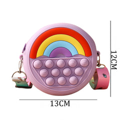 SYGA Children Pop It Fidget Rainbow Pattern Silicone Bag Kids Push Popper Educational Bubble Shoulder Messenger Bag (Blue)