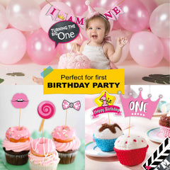 SYGA First Birthday Photo Booth Props with Banner-27Pcs (Blue Color) for 1st Bday Theme Supplies Baby Kids Combo Decorations Items/Cake Smash/High Chair, Babies Room Decor
