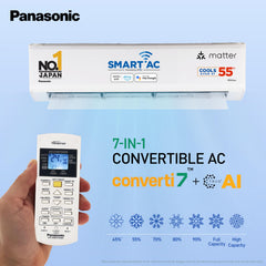 Panasonic 2.0 Ton 5 Star Premium Wi-Fi Inverter Smart Split AC (Matter Enabled, Higher Airflow, Copper Condenser, 7in1 Convertible, True AI, 4-Way, PM 0.1 Filter, CS/CU-NU24AKY5W, White)