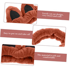 MOMISY Elastic Women's Lovely Hair Band Wash Face Spa Headband-Washable Facial Band Makeup Wrap Headbands Fits All Head Sizes-Cat Ear (Caramel Black, Free)