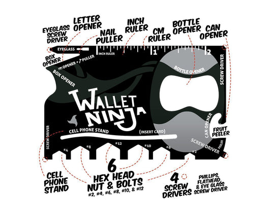 Syga Wallet Ninja 18 in 1 Multi-purpose Credit Card Size Steel Pocket Tool with Smart Cover (Black)